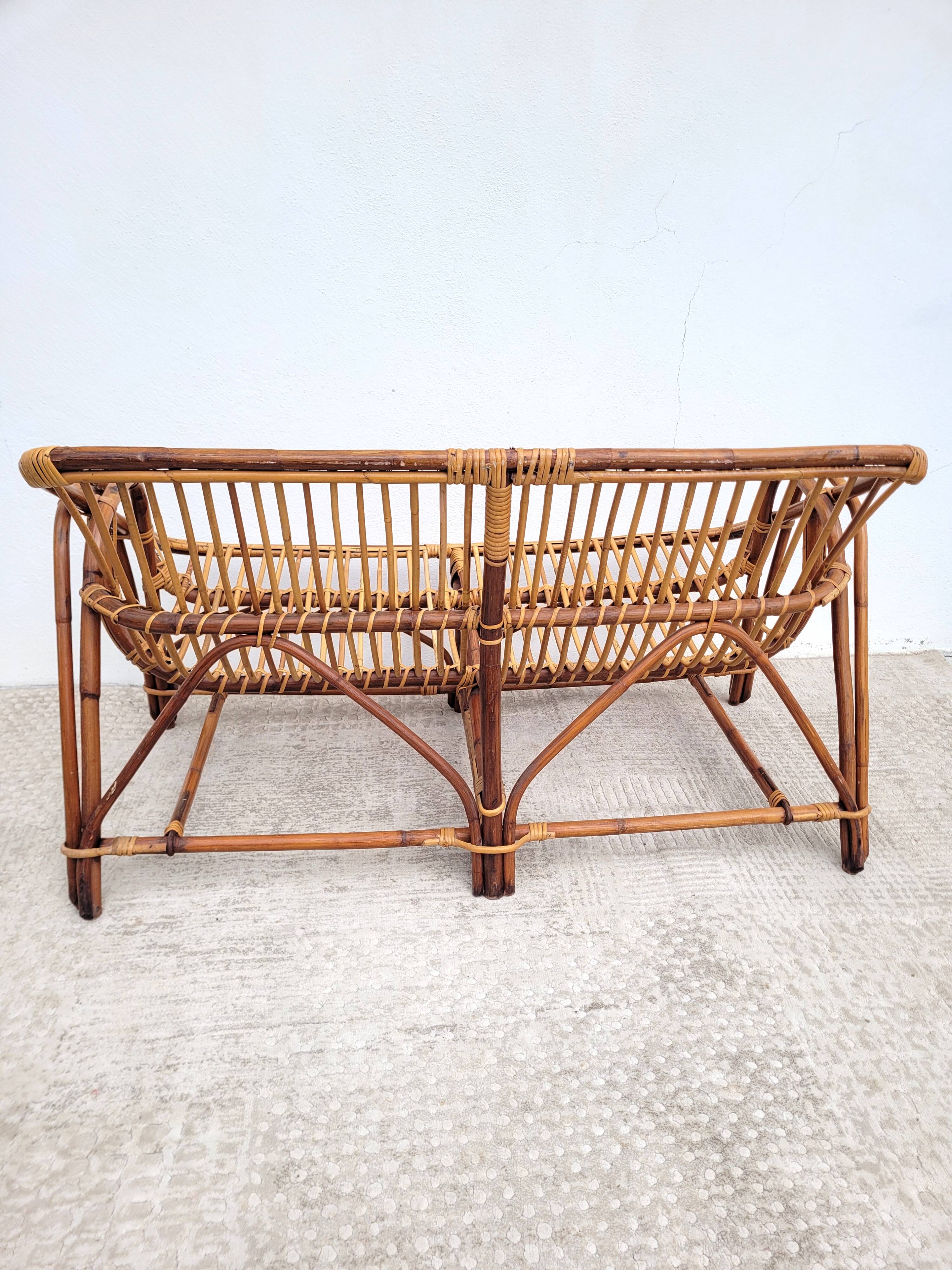 Vintage bench or rattan sofa 1960