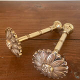 2 golden brass hooks with flower curtain tiebacks