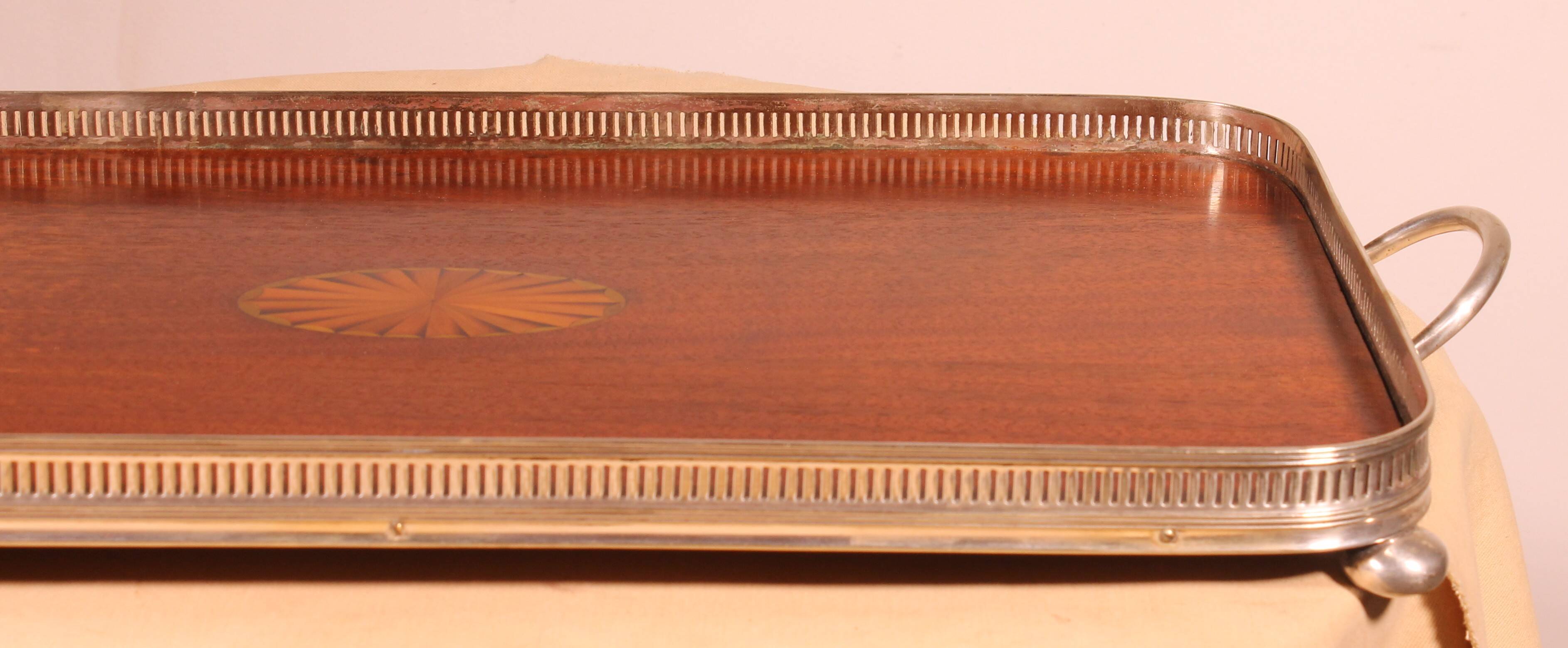 19th century silver-plated metal and mahogany tray