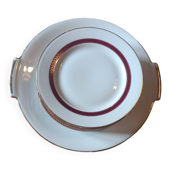 Set of one cake dish and six dessert plates LNP Limoges
