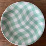 Flat serving plate Salins 60s vintage turquoise green Croisette pattern