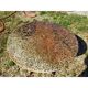 Vintage rattan table with reconstituted cement and stone top