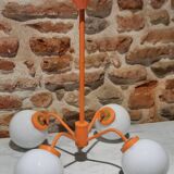 Suspension 4 feux en métal orange et opaline
