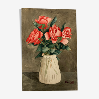 Aquarelle aux roses vintage