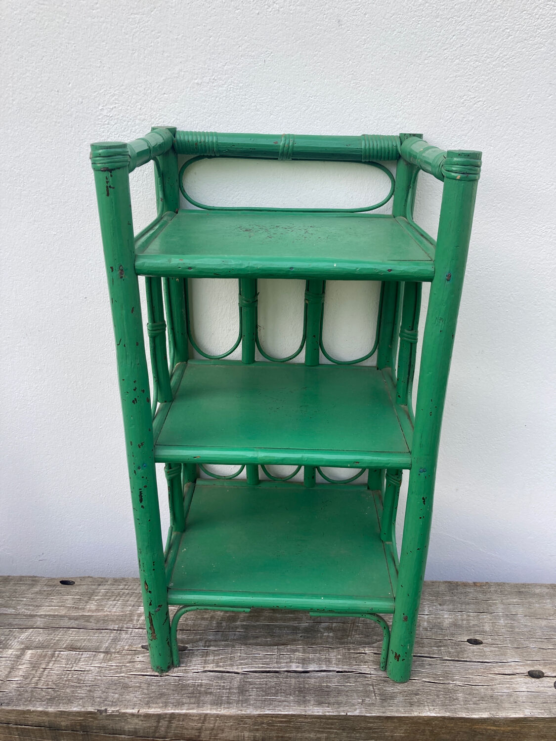Vintage green rattan bedside table
