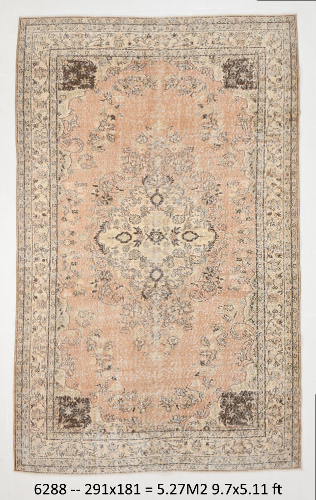 6x9 brown & beige oriental vintage rug 181x291cm