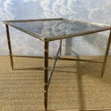Side table with oxidised metal mirror top on a brass frame, France, 1960s.
