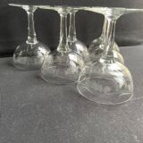 6 Champagne glasses – Cut and engraved glass – Art Deco