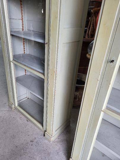 Magnificent pair of green painted fir bookcase display cabinet early 20th century