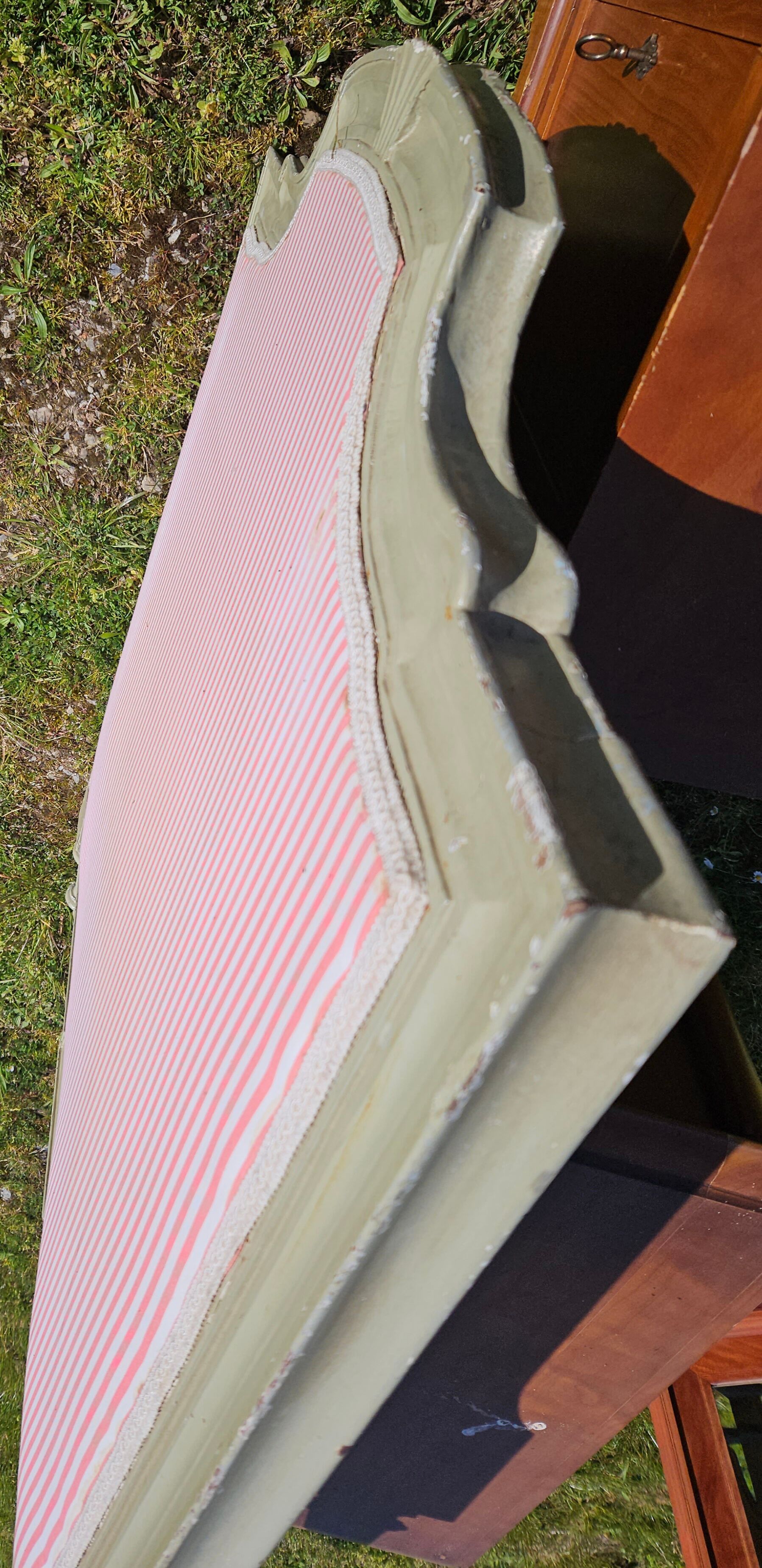 2 headboards striped fabric and wood painted putty color