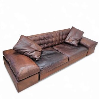 Canapé Antonello Mosca Giorgetti Royal Années 1970 Cuir Cognac / Patine