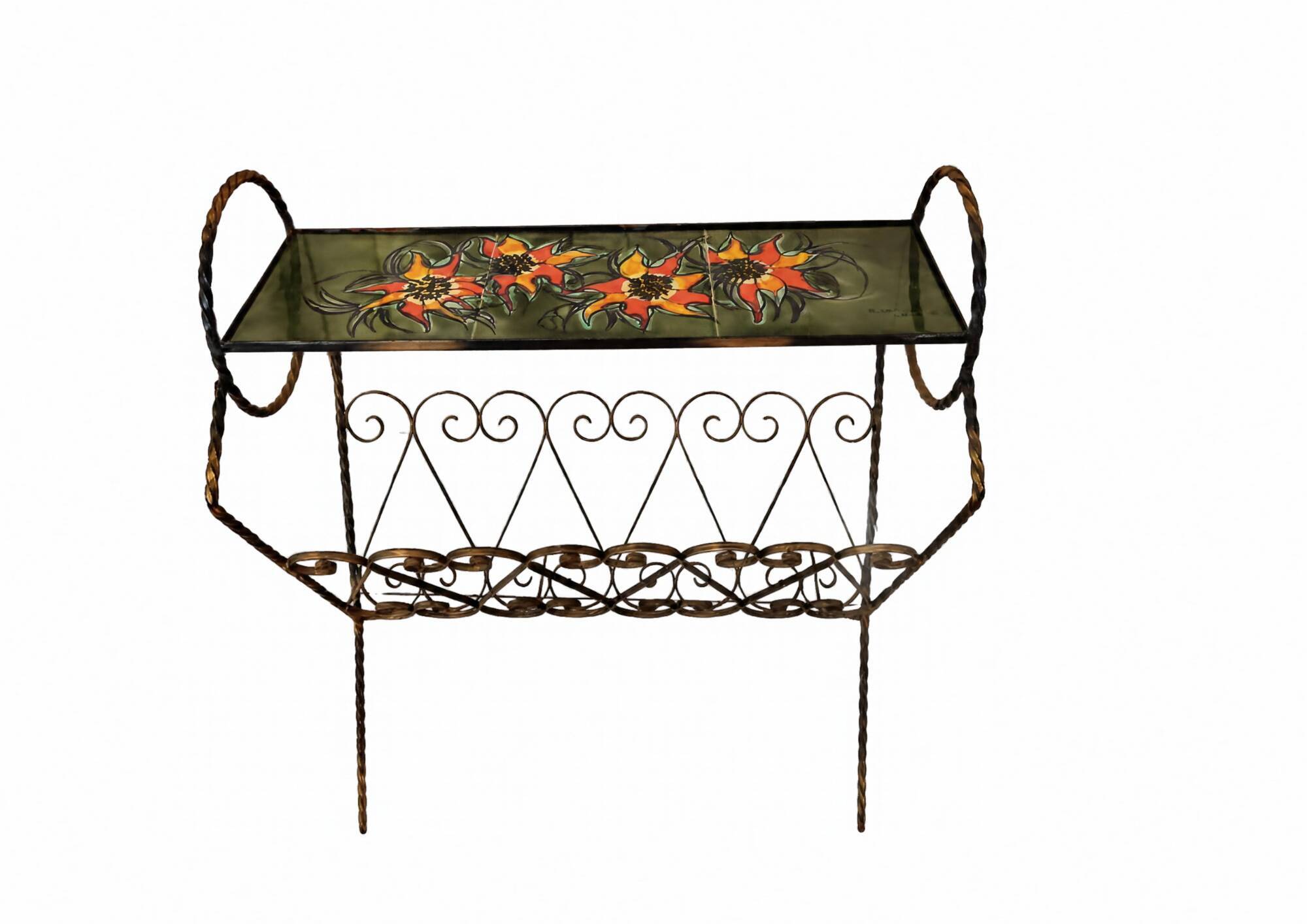 Metal magazine rack and Vallauris tiles