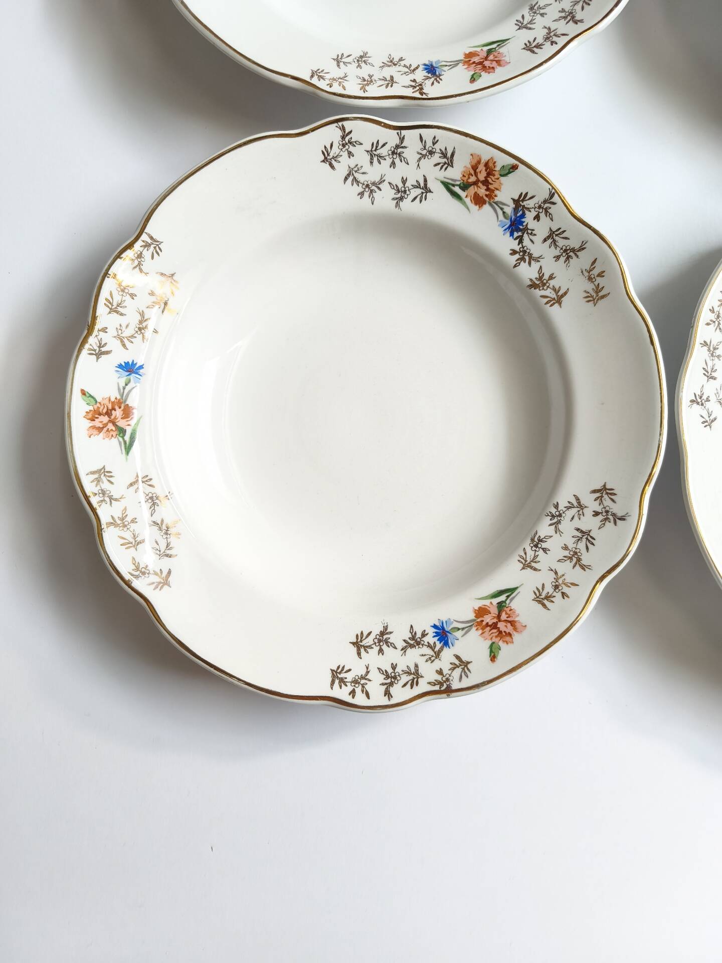 Lot de 4 assiettes creuses vintage Sarreguemines modèle Béarn fleurs
