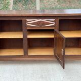 Art Deco sideboard in solid dark oak satin wood with 3 doors