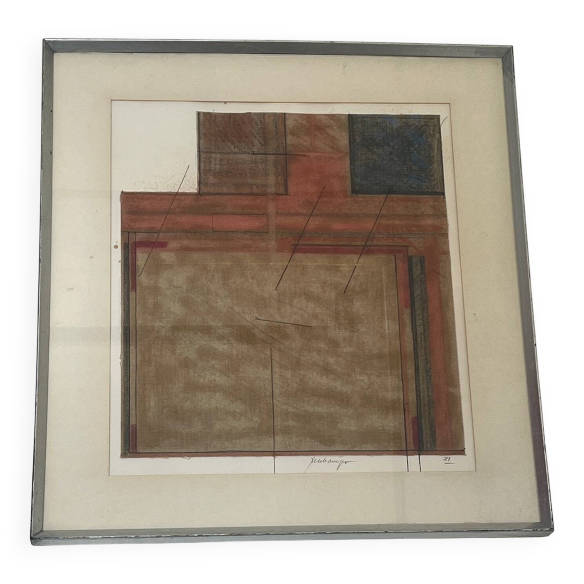 Work by Gérard Dechamps, painting using sewing and chalk techniques