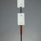 Scandinavian floor lamp in black lacquered steel and teak with two diffusers