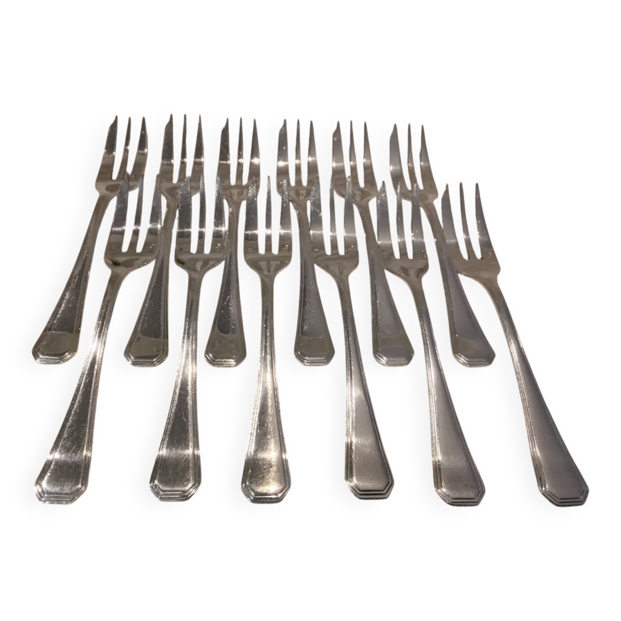 12 silver-plated cake forks by Christofle America