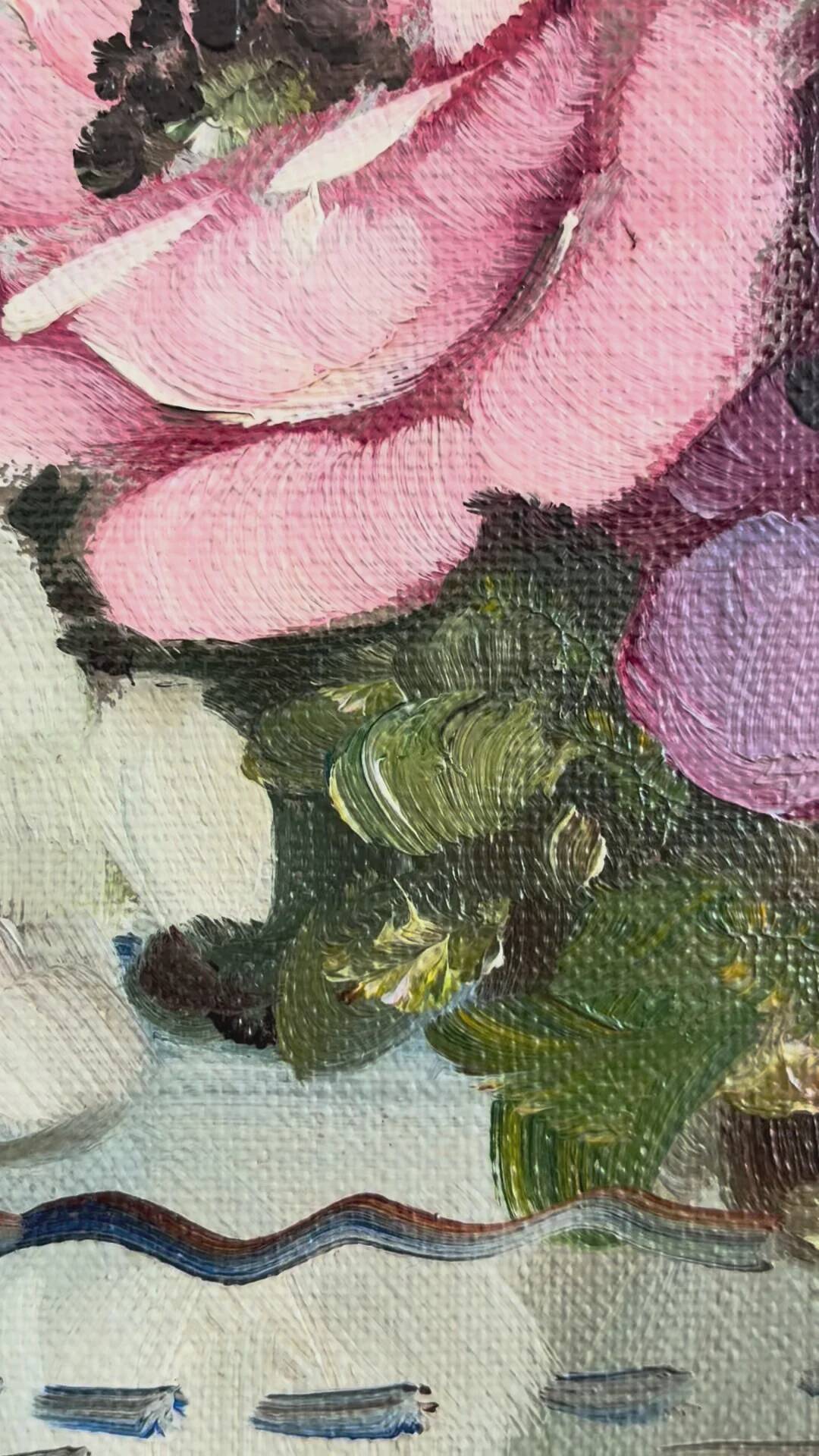Vintage original flower oil painting, signed floral still life