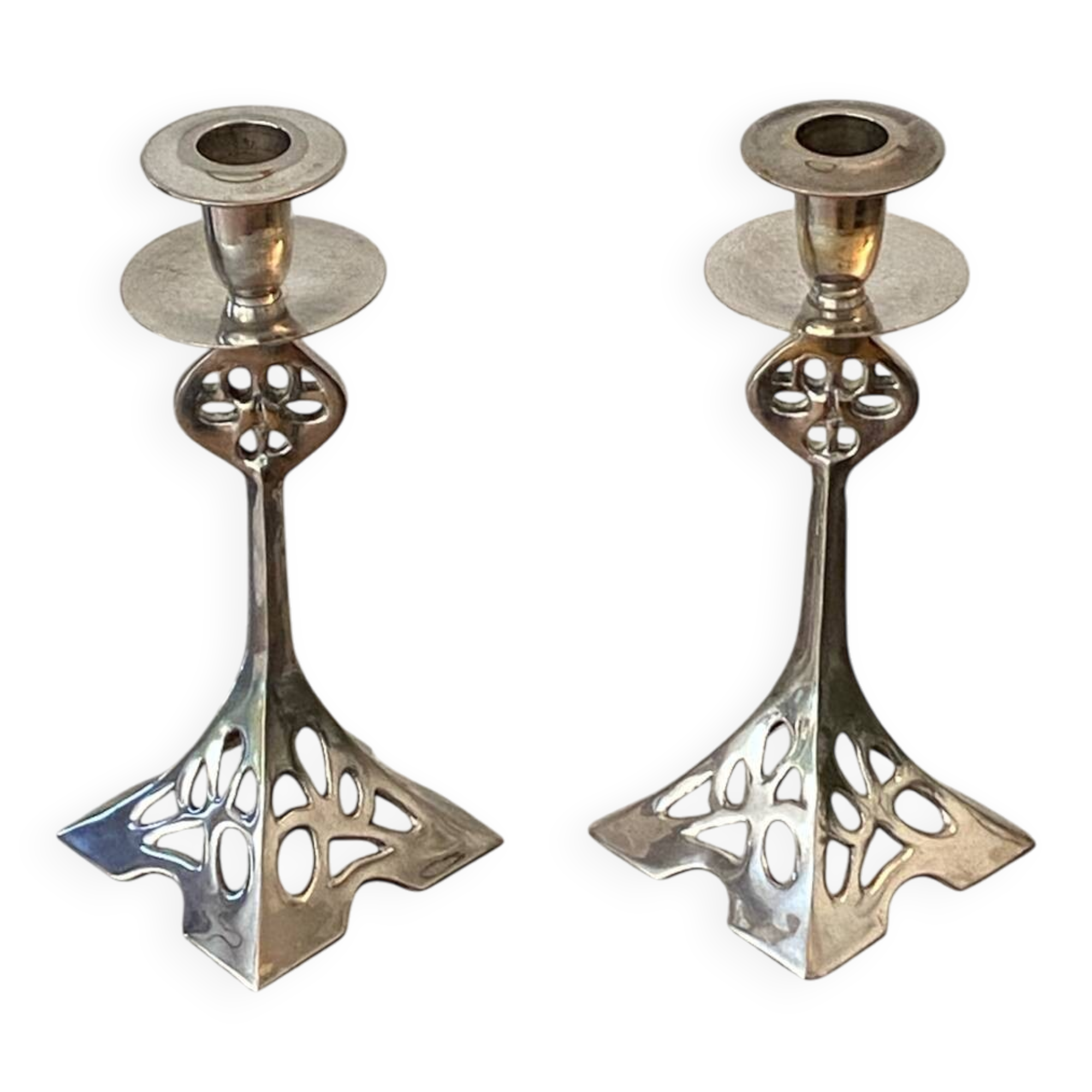Pair of Art Nouveau style silver-plated metal candlesticks