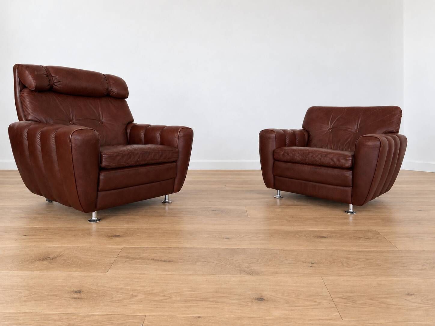 Vintage Danish mid-century lounge chairs by Svend Skipper in burgundy leather