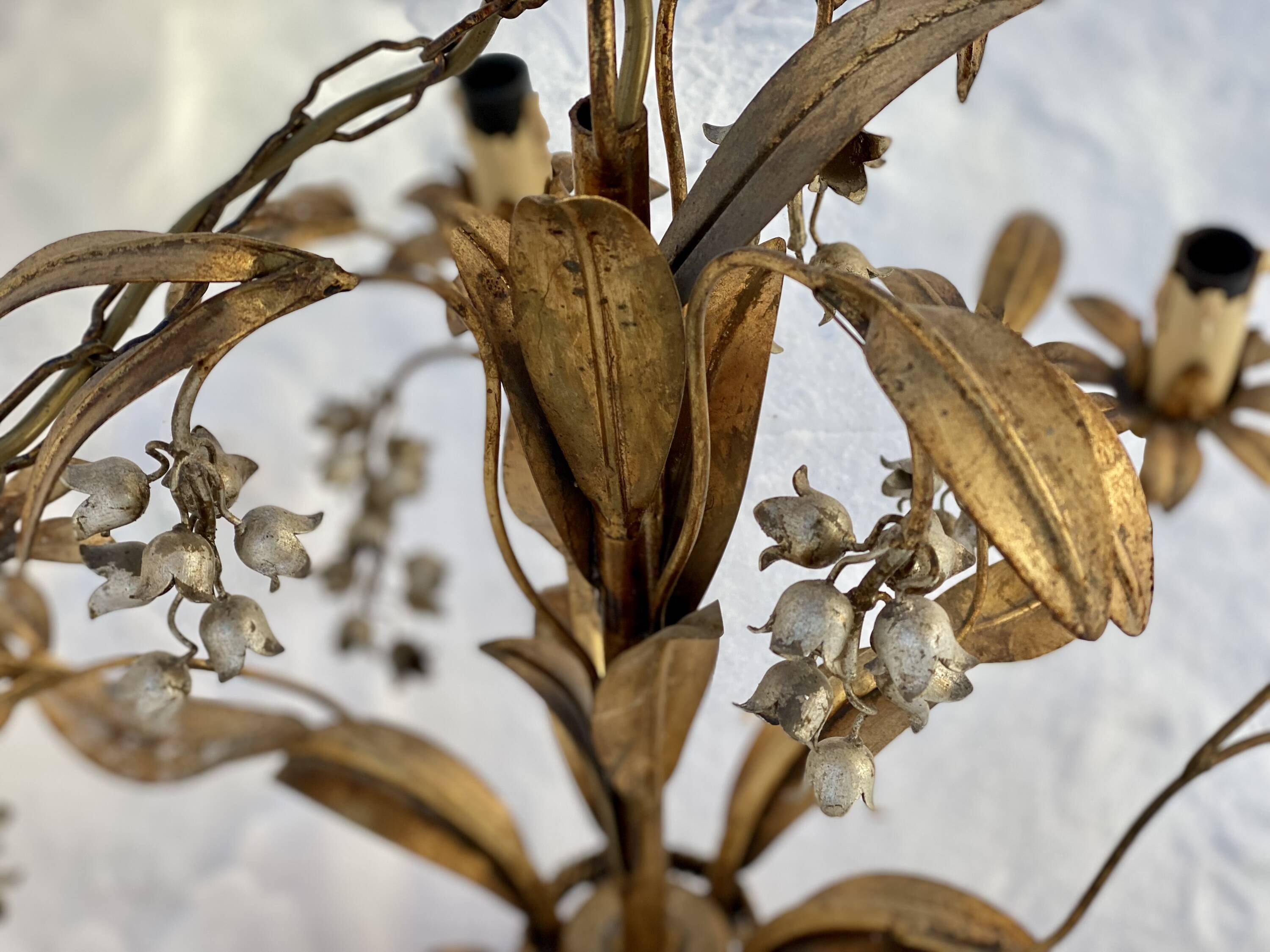 Hans Kögl vintage 1960s gold metal flower chandelier