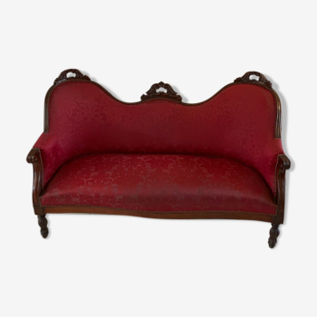 Napoleon III mahogany sofa and red fabric