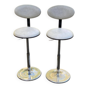 2 tabourets haut de bar - acier beige