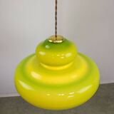 Mid-Century Italian Green Glass and Brass Pendant Lamp