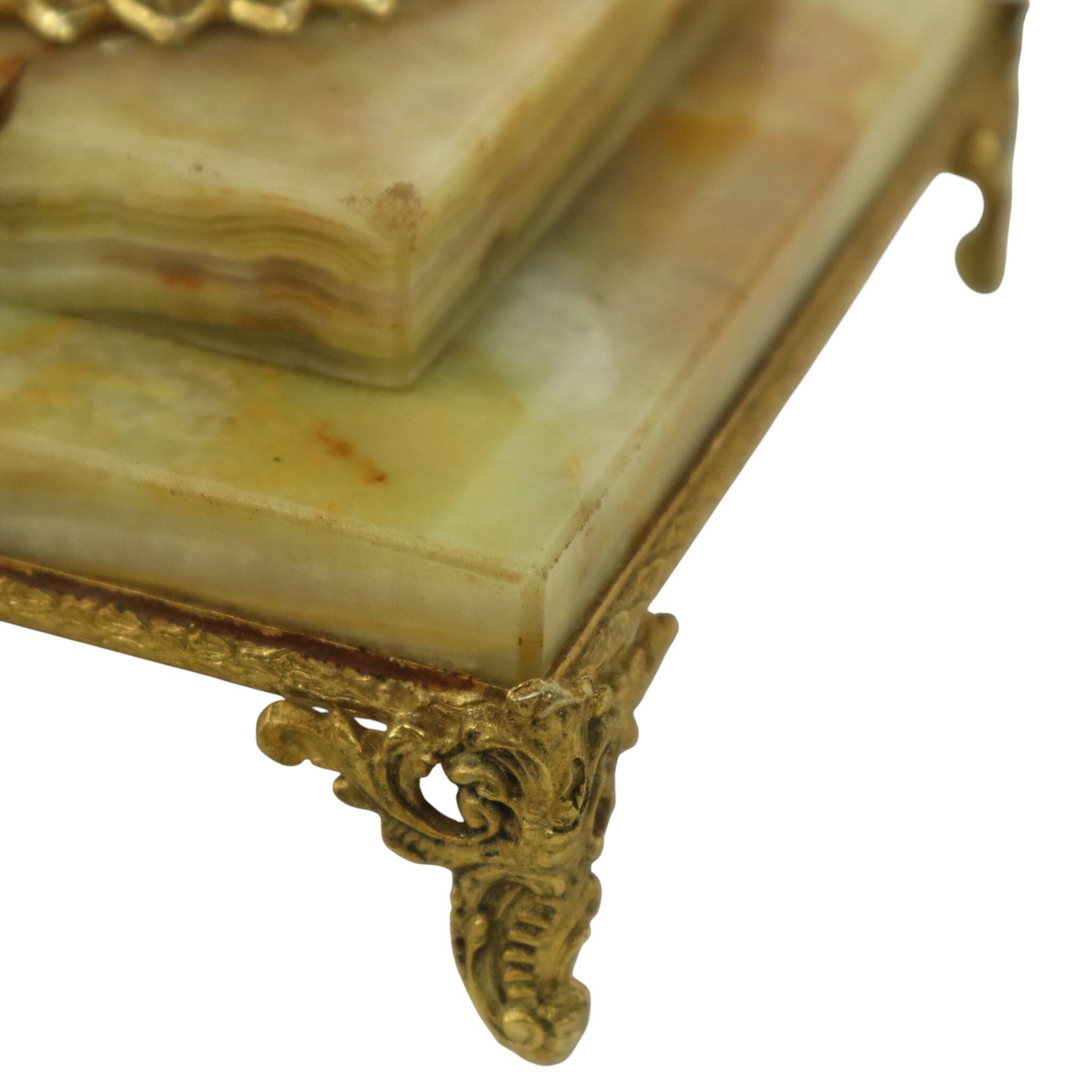 Classic Onyx and Brass Column Table Lamp 20th Century