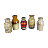 Set of five vintage pottery fat lava vases made by scheurich, germany, 1970s
