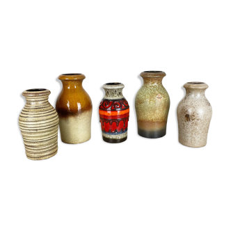 Set of five vintage pottery fat lava vases made by scheurich, germany, 1970s