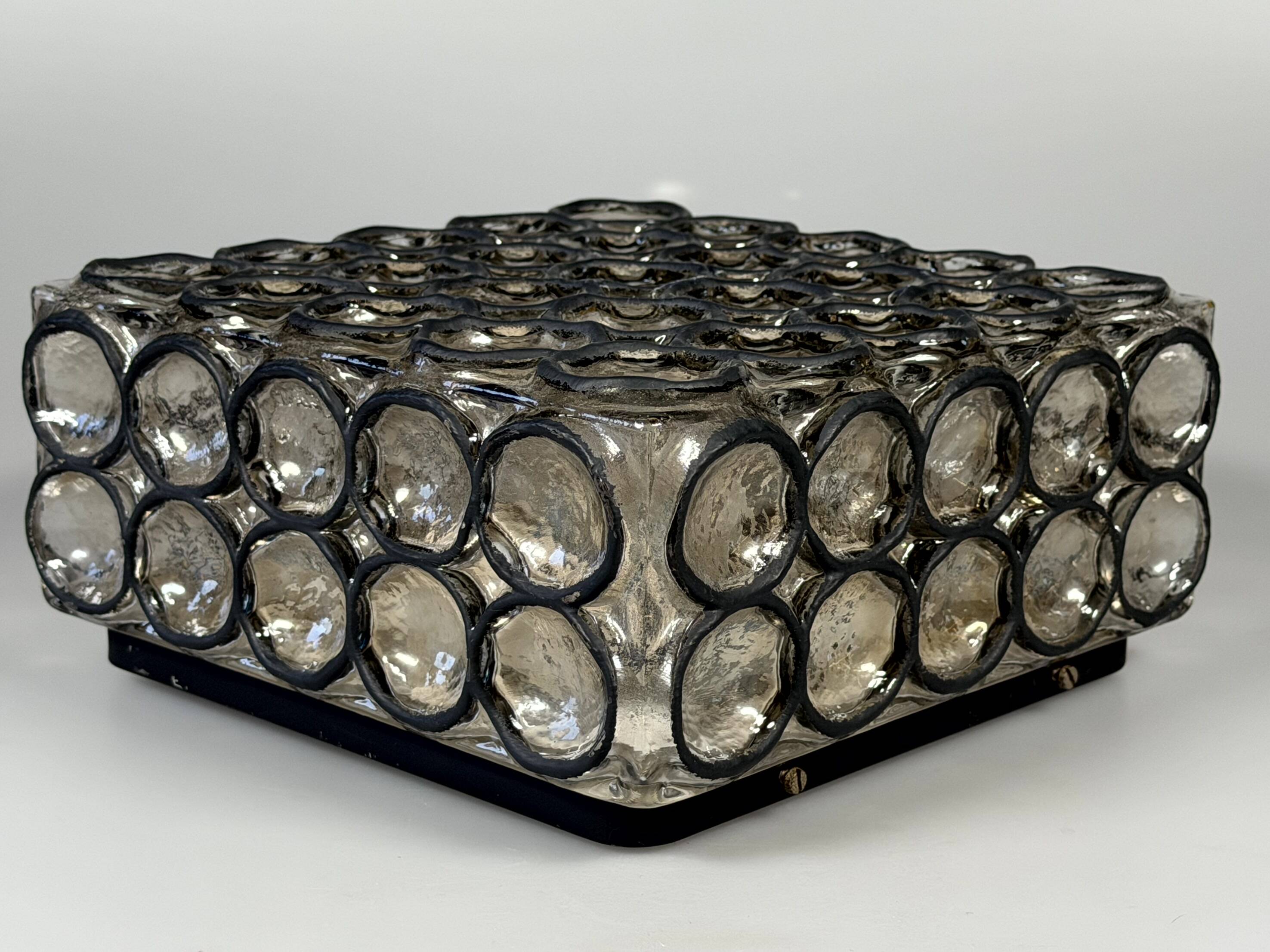 60s 70s Ceiling Lamp Plafoniere Glashütte Limburg Germany Glass & Metal