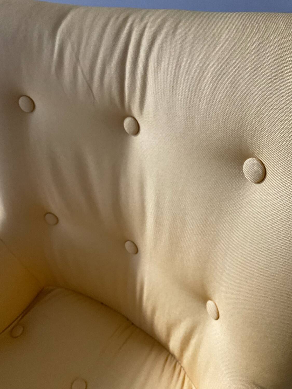 Armchair and ottoman set in beech and yellow fabric