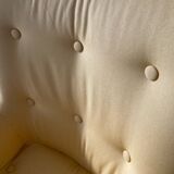 Armchair and ottoman set in beech and yellow fabric