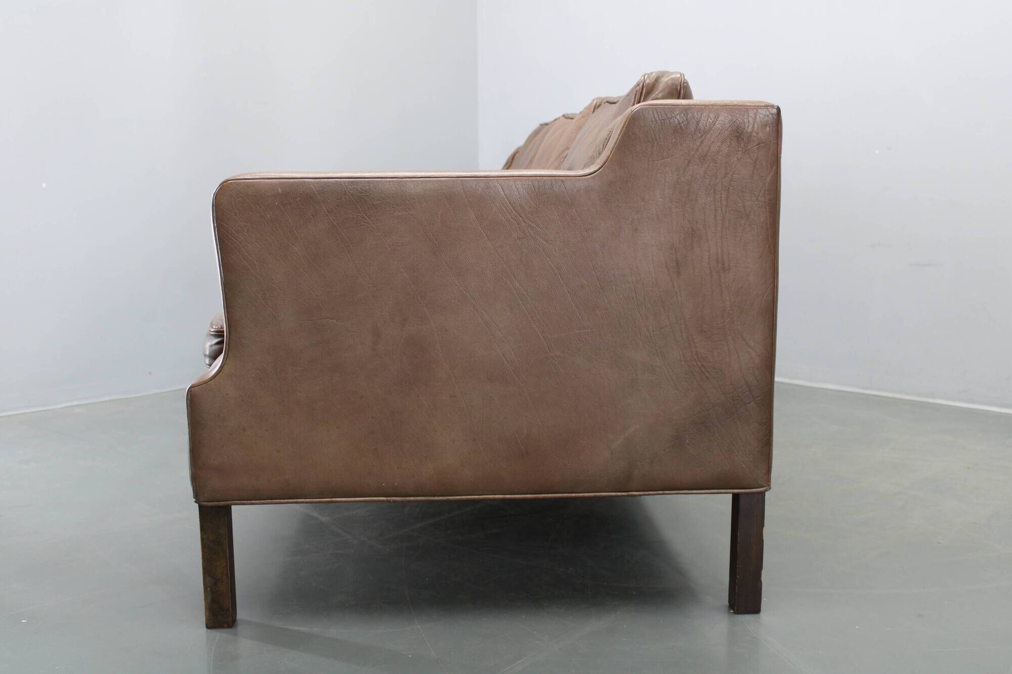 Danish mid-century three-seat brown leather sofa, 1970s