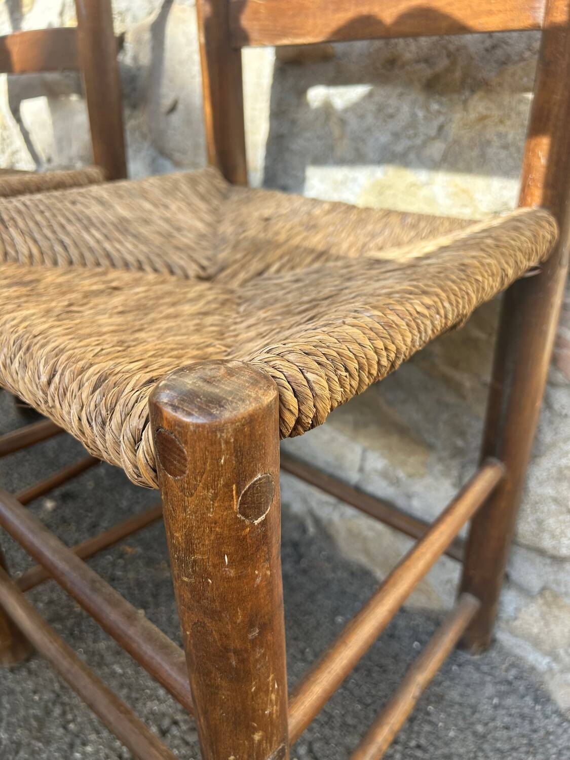 Lot de 4 chaises provençales en bois & paille