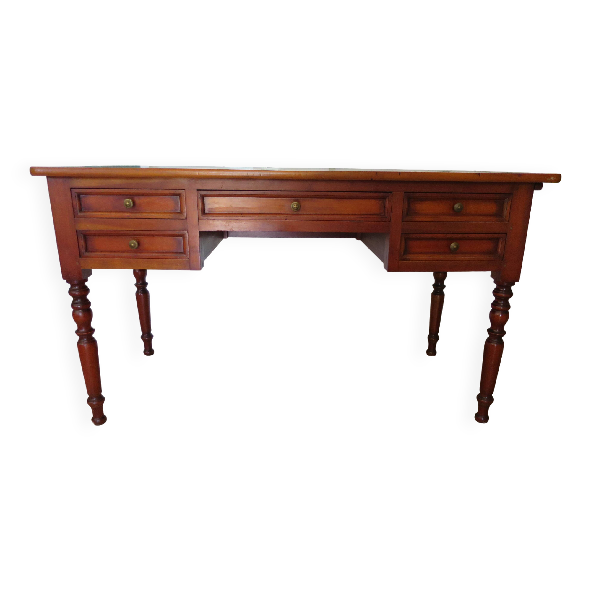 Minister's desk - 5 drawers - large top - cherry wood - Louis Philippe style