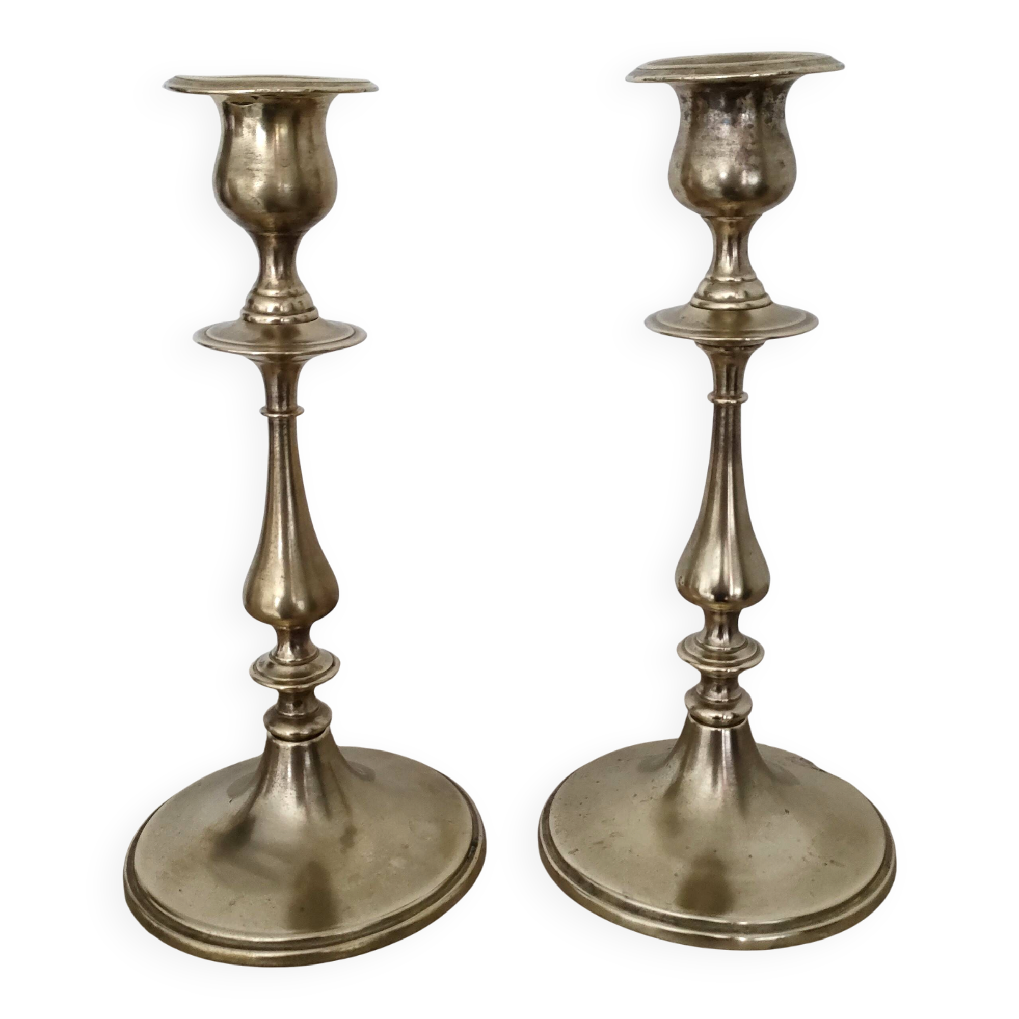 Pair of Toilet Candlesticks - Restoration Period - Early 19th Century - Brass