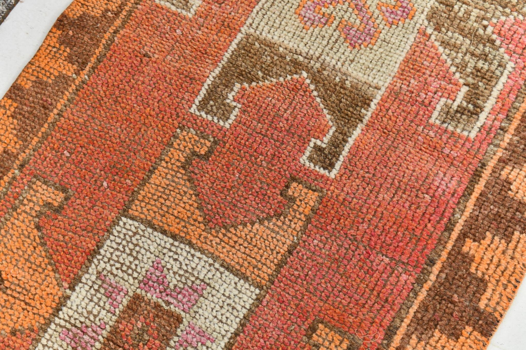 Brown & Orange Turkish Runner Rug, 92x328Cm