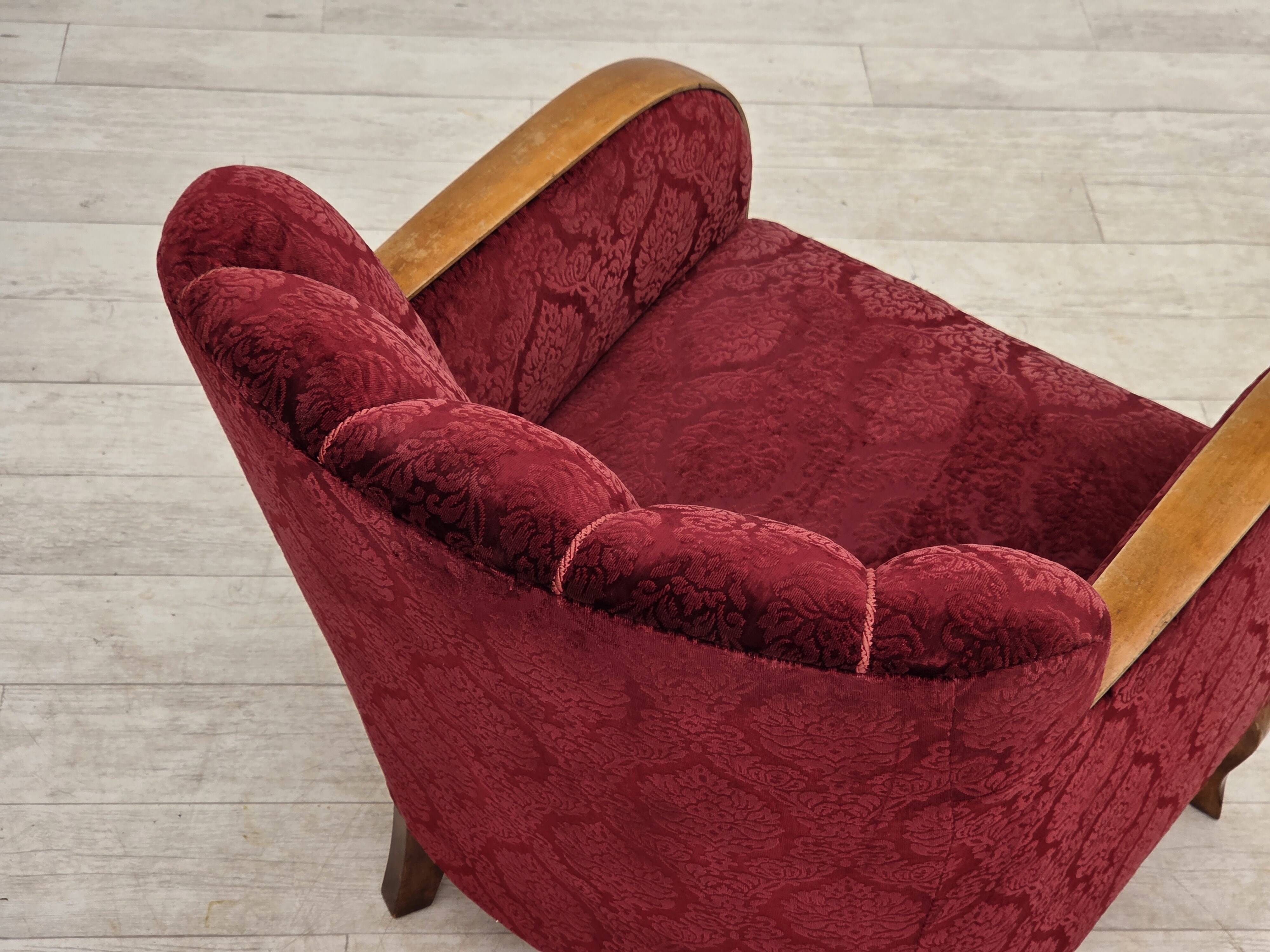 1960s, Danish armchair, cherry-red furniture velour.
