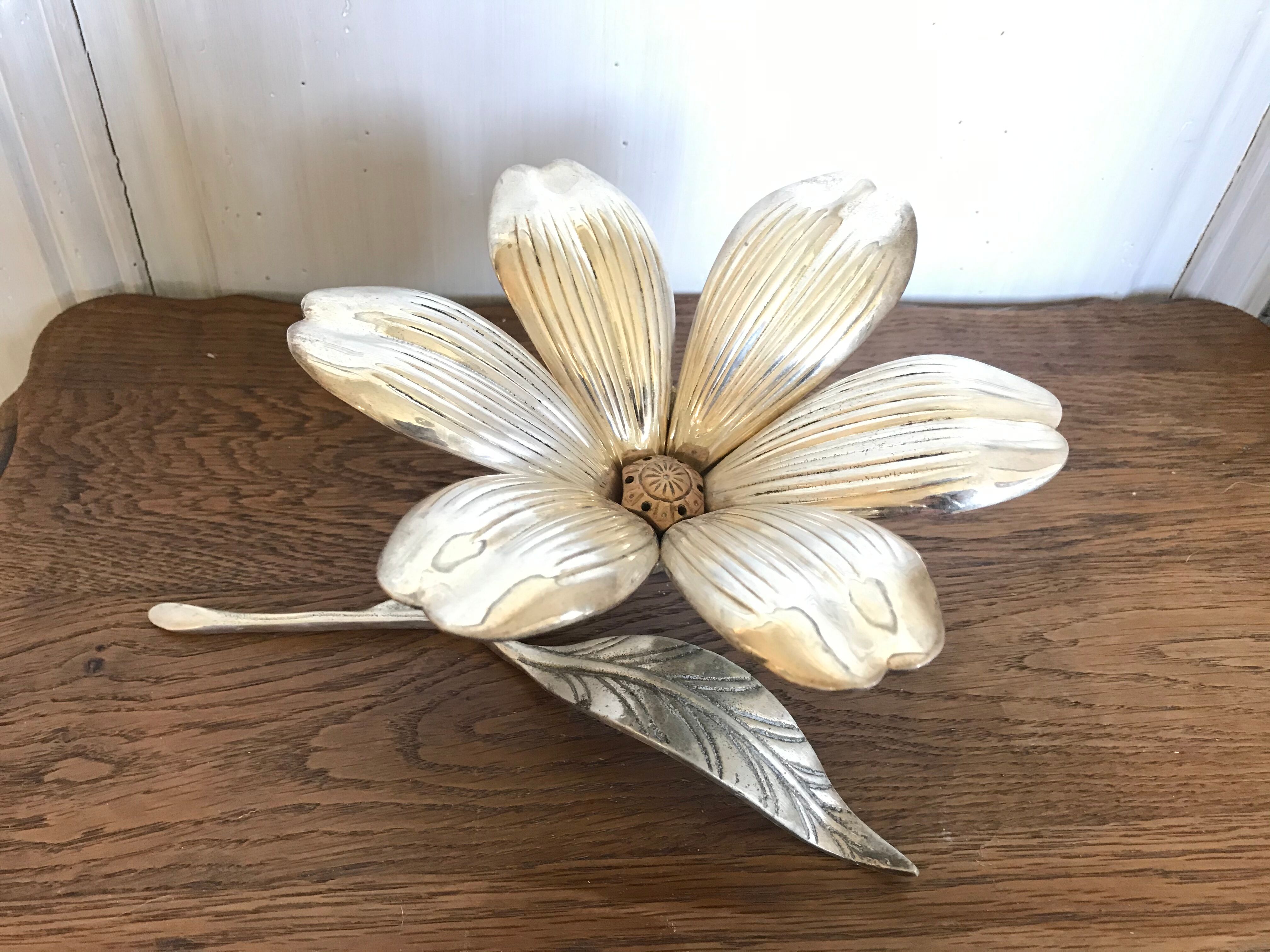 Vintage silver metal flower ashtray