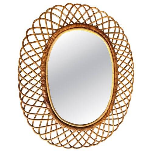 Rattan and Bamboo Mirror attributed to Franco Albini, 1970s