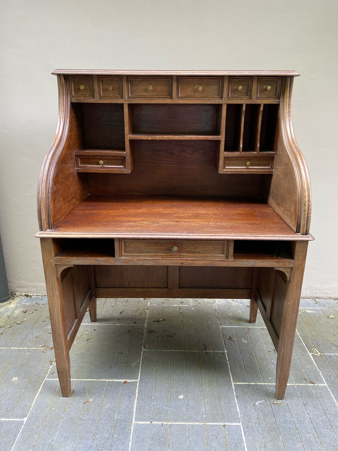 Antique solid wood secretary desk, handcrafted cabinetry.