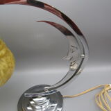 Lampe art-déco en métal chromé et verrerie de Clichy - décor de lune souriante