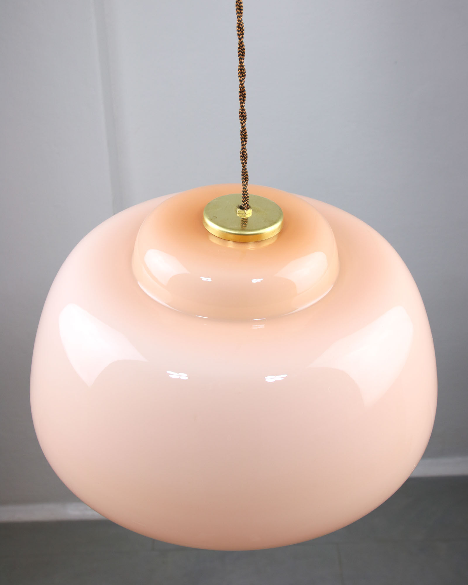 Mid-century Pink Glass & Brass Pendant Lamp