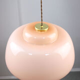 Mid-century Pink Glass & Brass Pendant Lamp