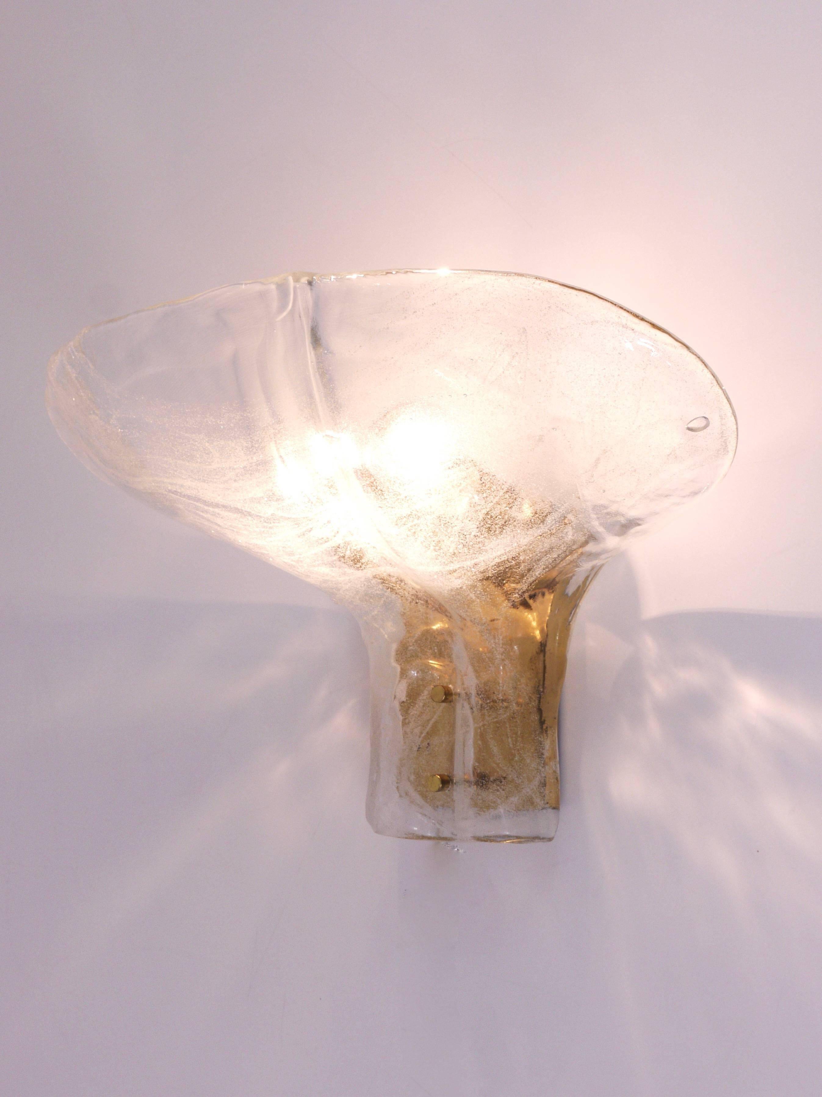 J.T. Kalmar enormous petal wall light in brass and blown glass, mid-century, Austria, 1970s