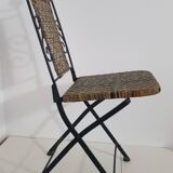 Chaise en fer forgé et rotin,  pliante  et vintage