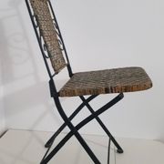 Chaise en fer forgé et rotin,  pliante  et vintage