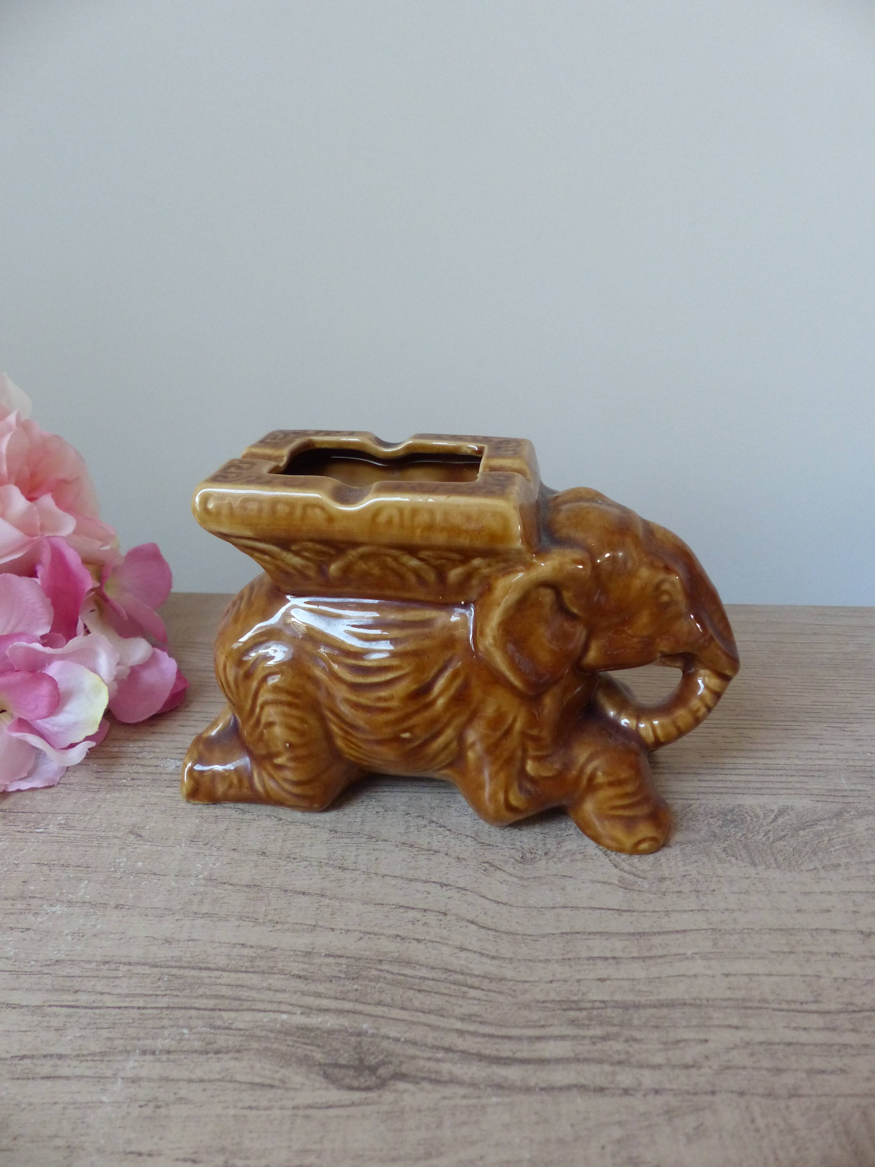 Antique brown ceramic elephant ashtray